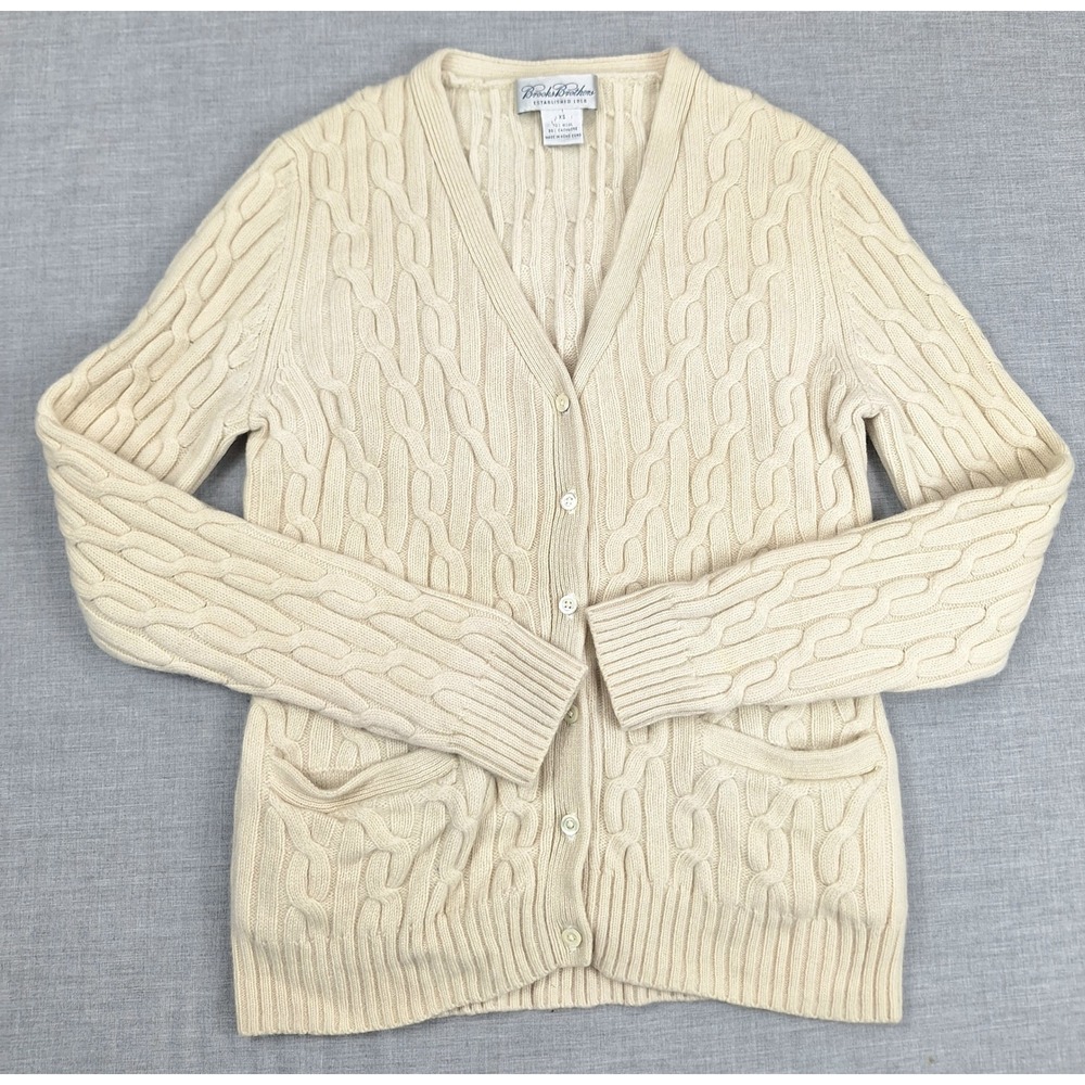 Brooks Brothers Wool Cashmere Cable Knit Cardigan Sweater Cream XS